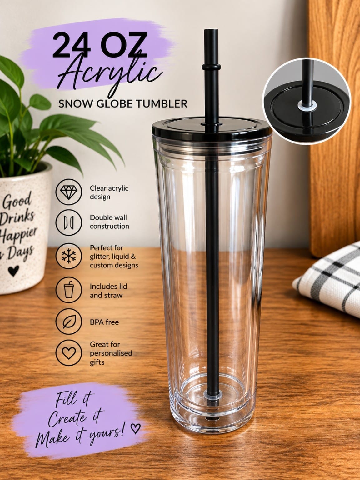 24oz Acrylic Snow Globe Tumbler